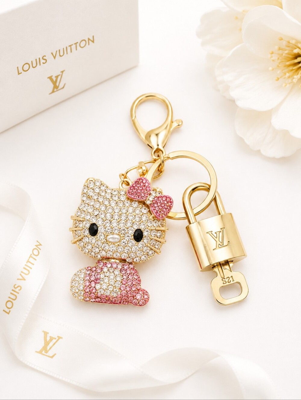 Authentic Louis Vuitton Gold Lock 🔒 Keychain Bag Unbranded Hello Kitty Charm